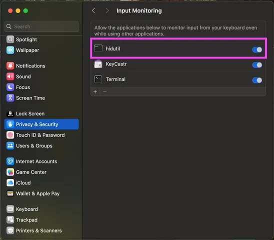 Screen with apps with Input Monitoring permission