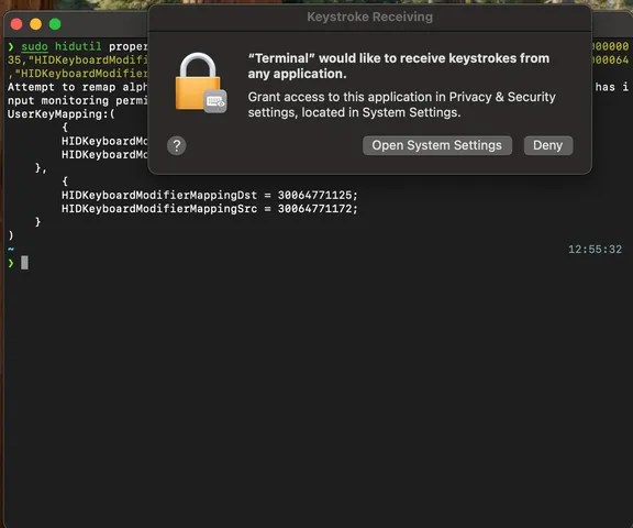 Terminal app permissions prompt
